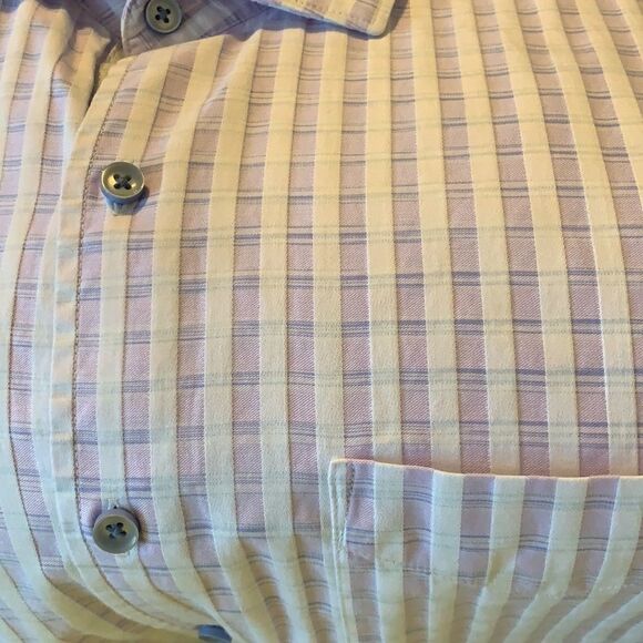 Tasso Elba size Large purple & white plaid shirt sleeve shirt - Picture 6 of 8